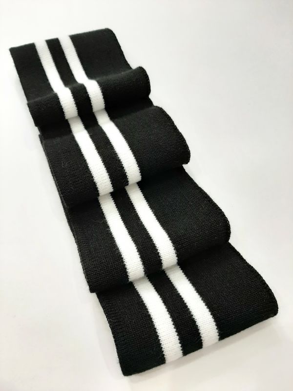 Довяз-манжет 8х100см черный+2полоски белый Акрил одинарный