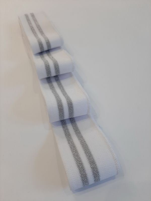 Дов'яз-манжет 4х110см білий+2 смужки люрекс срібло поліестер одинарний