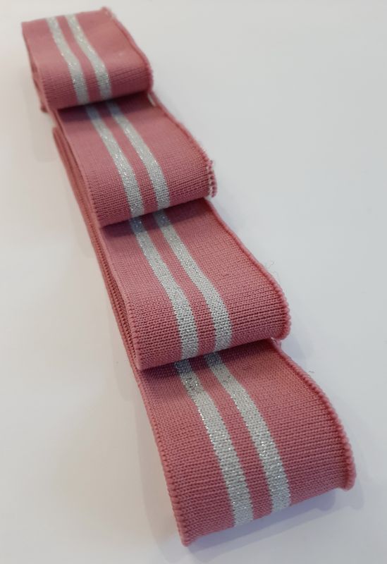 Довяз-манжет 4х95см пыльная роза+2полосы люрекс серебро полиэстер одинарный