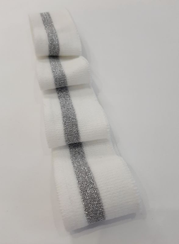Довяз-манжет 4х100см белый+1полоска серебро Акрил одинарный