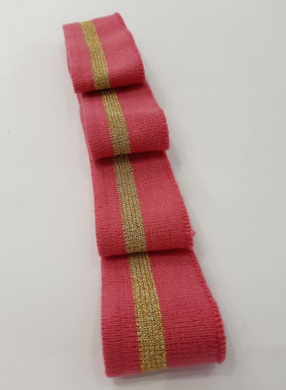 Довяз-манжет 4х100см ярко розовый+1полоска золото Акрил одинарный