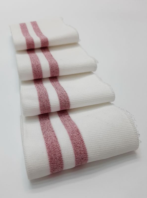 Довяз-манжет 8х100см молочный+2полосы люрекс розовый полиэстер одинарный