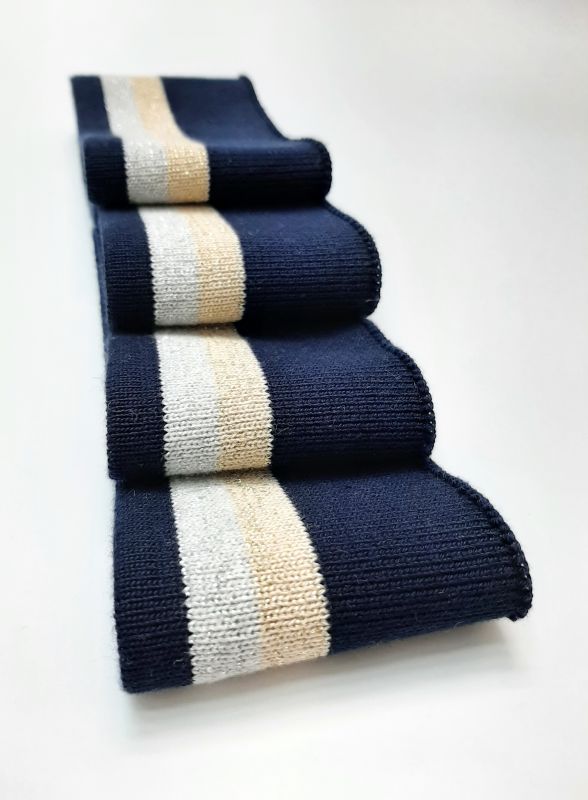 Довяз-манжет 6х100см т.синий+2полоски золото и серебро  ХБ одинарный