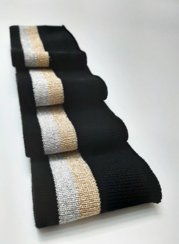 Довяз-манжет 6х100см черный+2полоски золото и серебро  ХБ одинарный