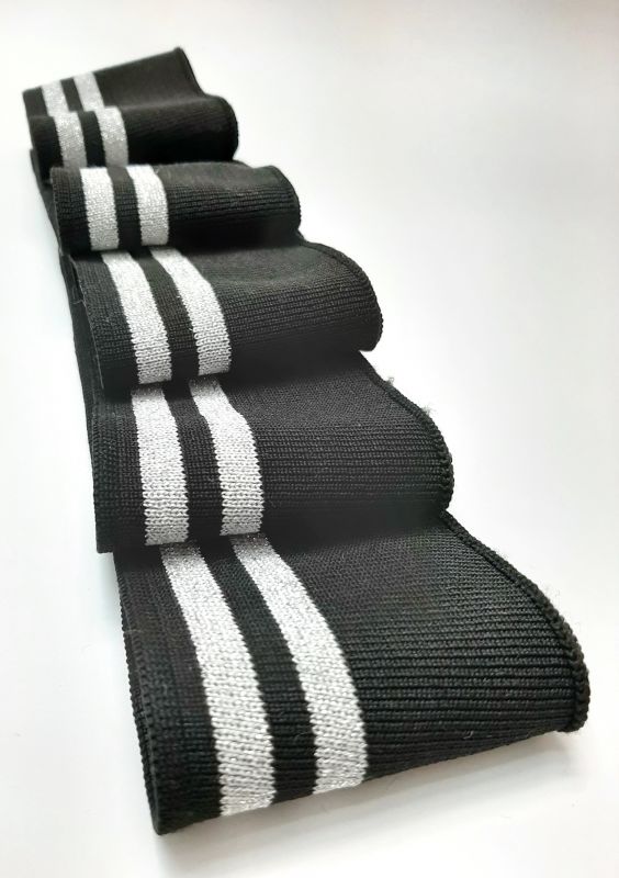 Довяз-манжет 7х150см черный+2полоски серебро люрекс полиэстр одинарный