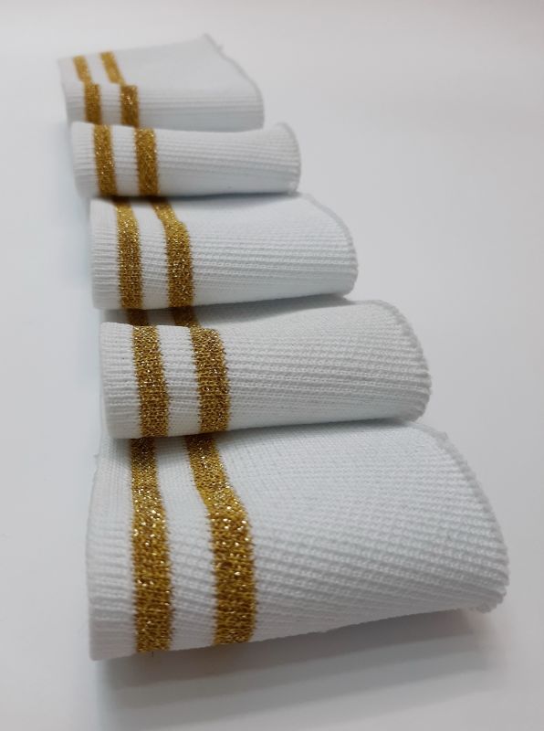 Довяз-манжет 7х150см белый+2полоски золото люрекс полиэстр одинарный