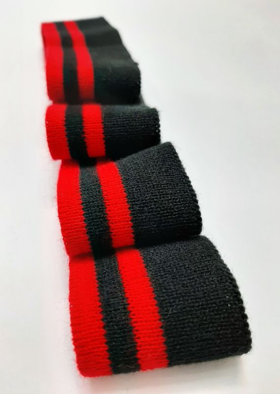 Довяз-манжет 4х100см черный+2полоски красный Акрил одинарный