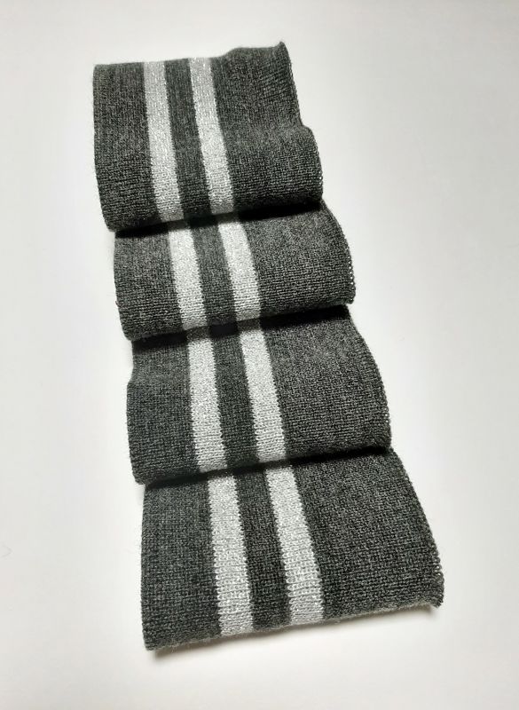 Довяз-манжет 8х100см т.серый меланж+2полоски серебро Акрил одинарный