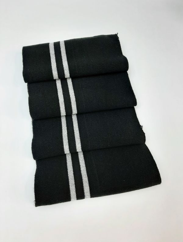 Дов'яз-манжет 16х100см чорний+2 смужки срібло Акрил подвійний