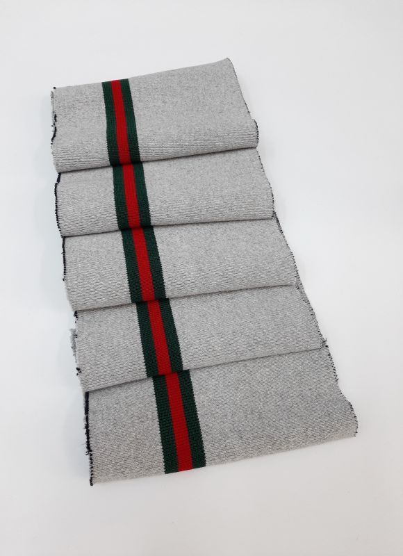 Довяз-манжет 16х160см св.серый меланж 3полоски (гучи) красный+зеленый хб двойной