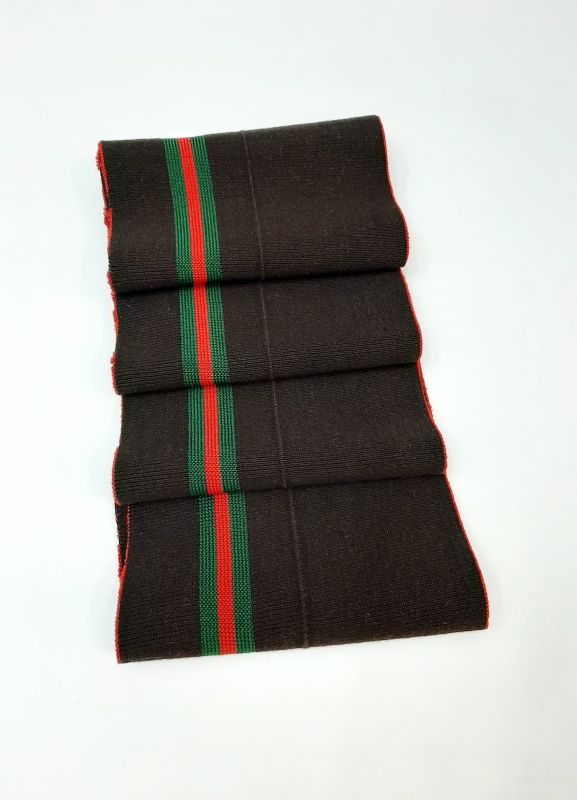 Довяз-манжет 13х100см коричневый+3полоски (гучи) красный+зеленый хб двойной