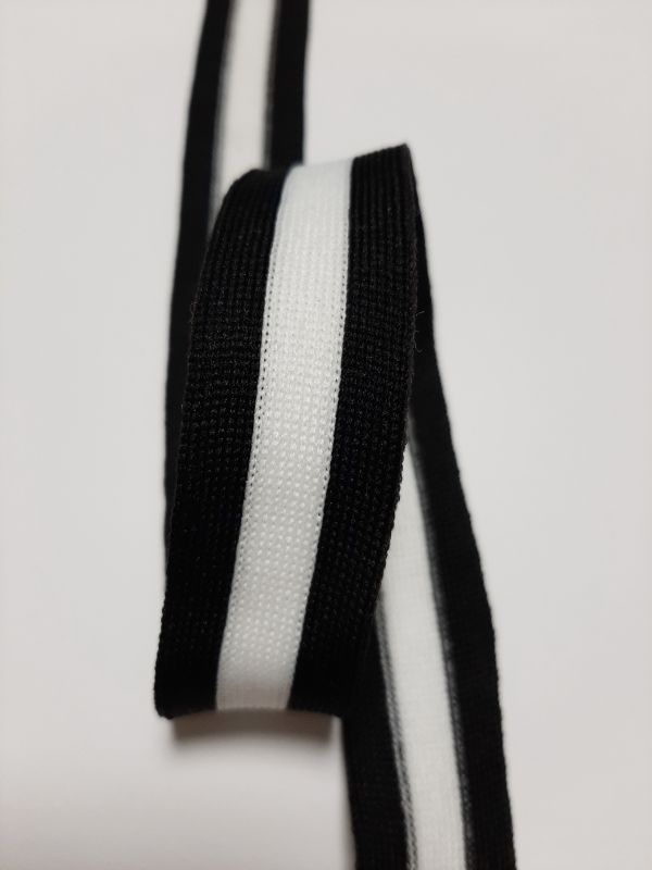 Тасьма-лампас трикотаж 4см в смужку чорний+білий+чорний