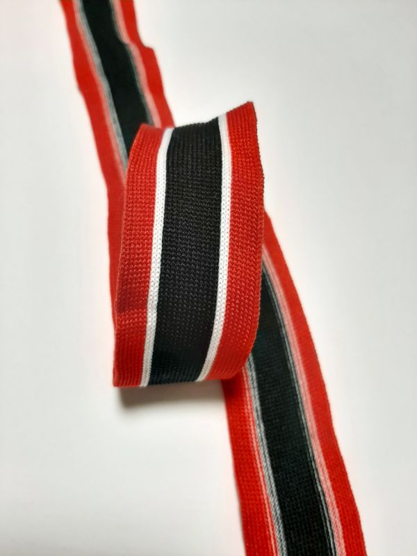 Тасьма-лампас трикотаж 3см червоний+3смужки біл+чорн+біл