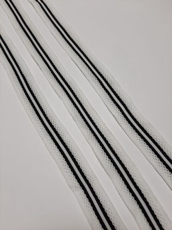 Тасьма-лампас трикотаж 25мм сітка білий+2смужки чорний