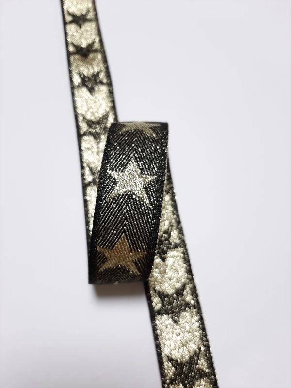 тесьма-лампас 2,5см Звезды черн+люрекс золото репс