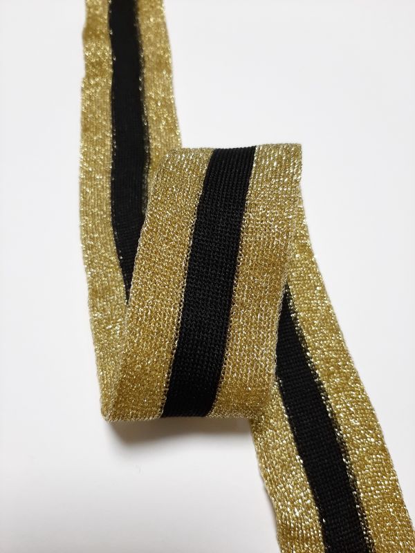 Тасьма-лампас трикотаж 3,5см в смужку золото+чорн+золото 70а