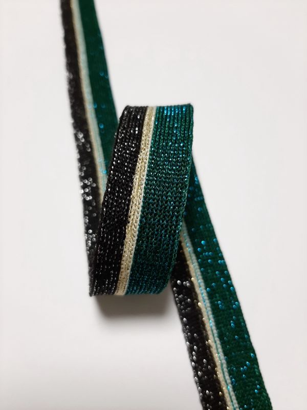 Тасьма-лампас трикотаж 2см в смужку люрекс зел+зол+чорн