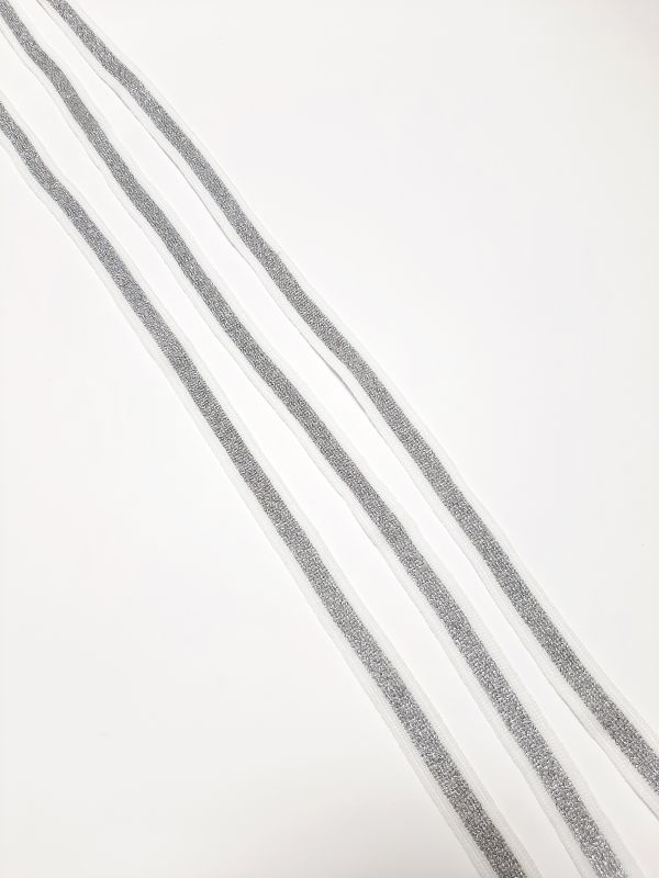 Тасьма-лампас трикотаж 15мм в смужку білий+срібло+білий