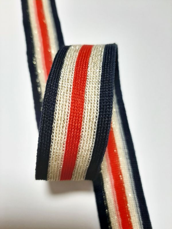 Тасьма-лампас трикотаж 2,5см в смужку синій+червоний+золото