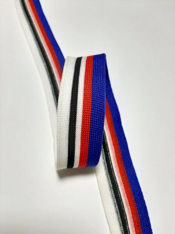 Тасьма-лампас трикотаж 2,5см в смужку син+черв+біл+чорн+біл