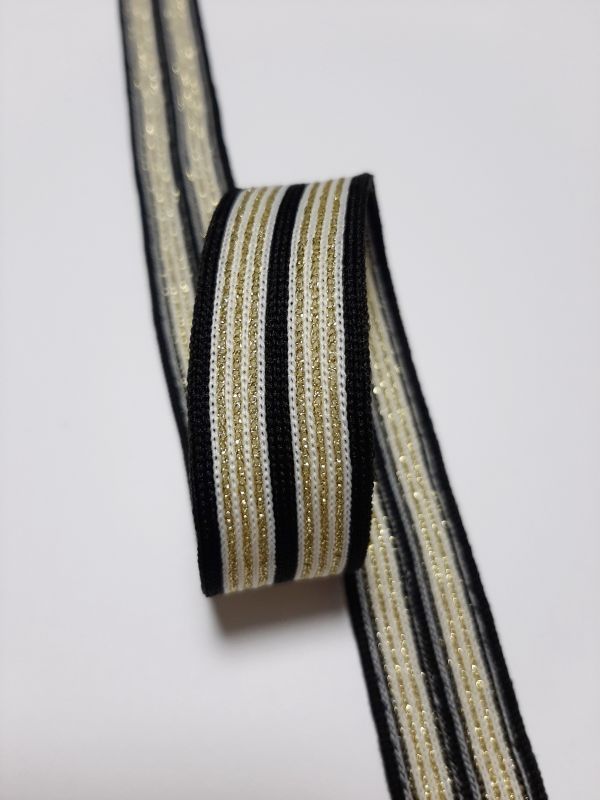 Тасьма-лампас трикотаж 2,5см в смужку чорний+2х3смужки золото
