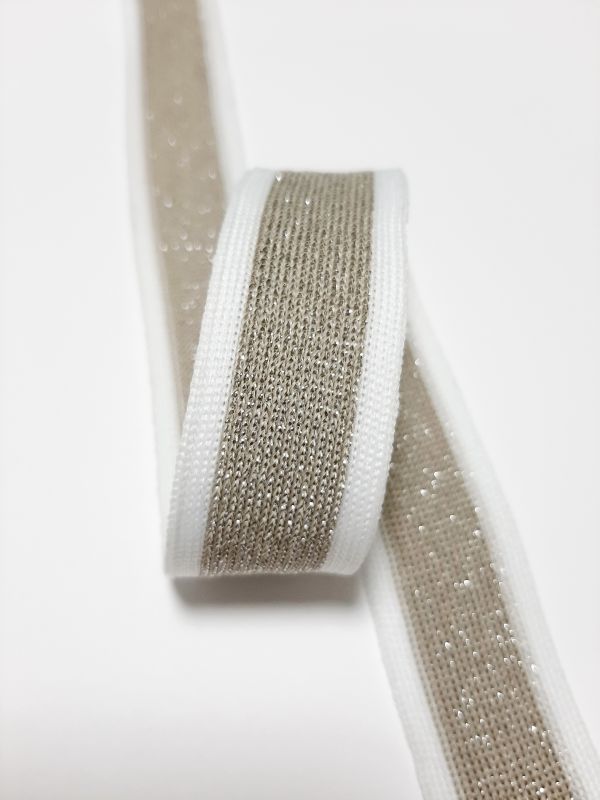 Тасьма-лампас трикотаж 2,5см в смужку білий+золото(1,5)+білий