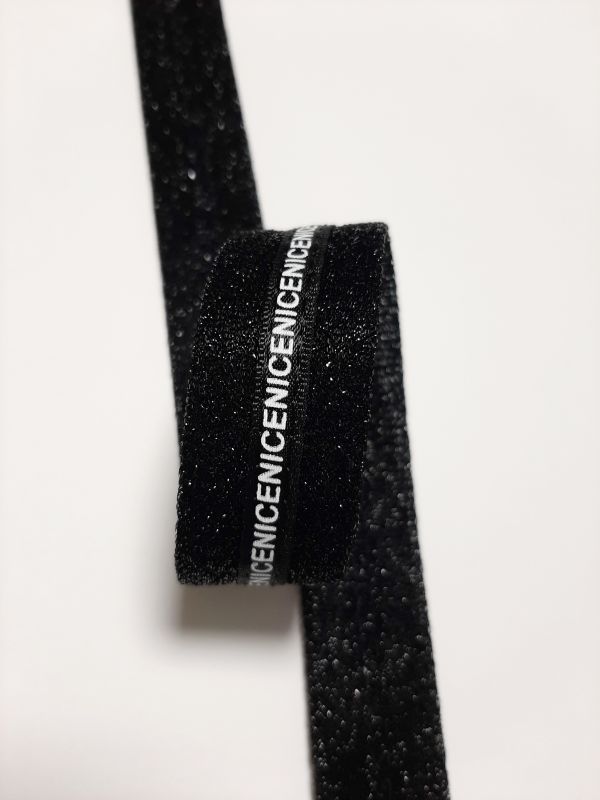 Тасьма-лампас трикотаж 2,5см чорний люрекс+напис Nice 70а