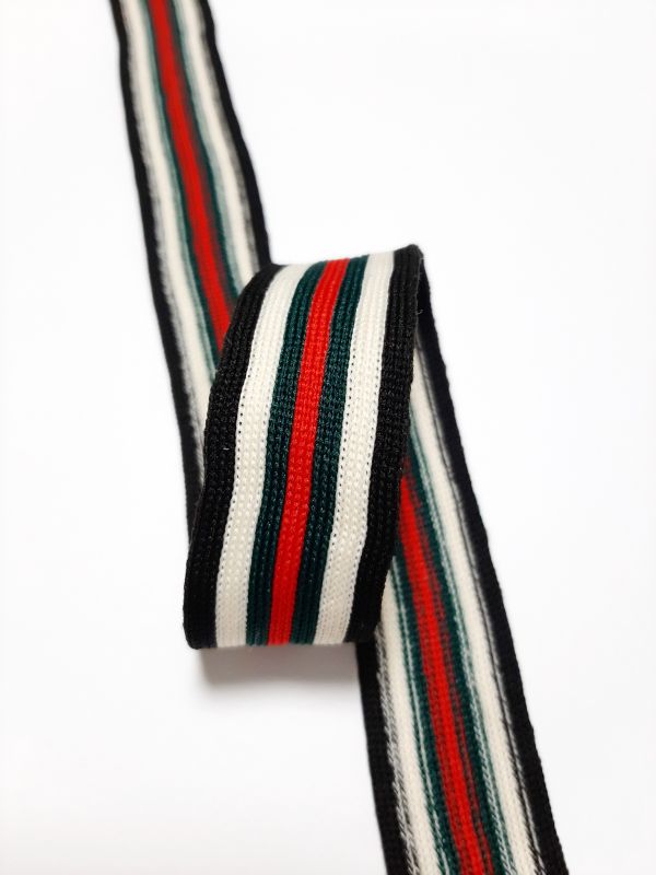 Тасьма-лампас трикотаж 2,5см в смужку 7смужок чорн+мол+зел+кчерв+зел+мол+чорн