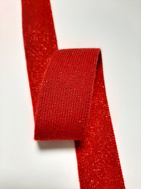 Тасьма-лампас трикотаж 3см Червоний люрекс. Основа бавовна