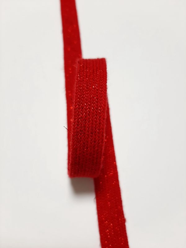 Тасьма-Шнур 12мм Червоний люрекс Інтерлок. Основа бавовна