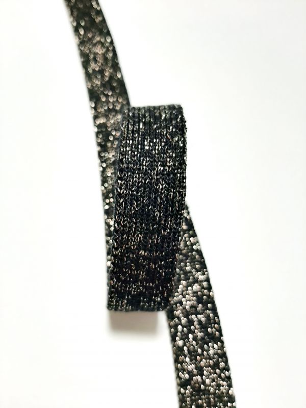 Тасьма-лампас трикотаж 15мм Чорний люрекс. Основа бавовна