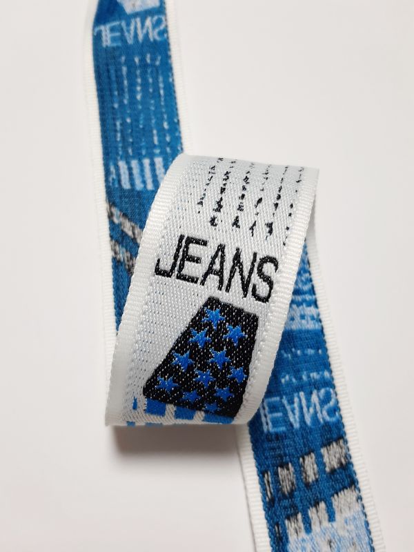 Тасьма репс 40мм біл+лого Jeans 50м