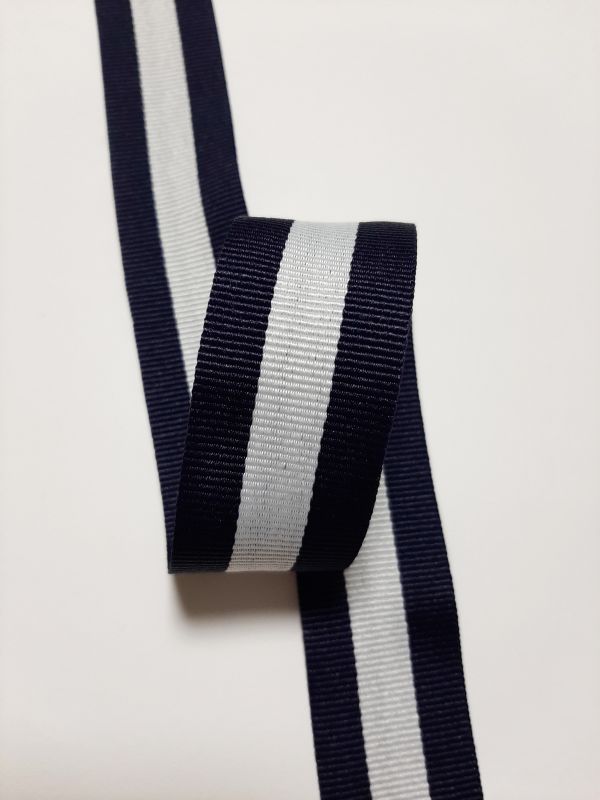 Тесьма-лампас 3см в полоску син+бел+син 3полосы 50я репс