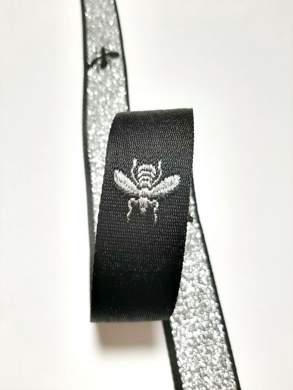 тесьма репсовая Декор 25мм черный+Муха серебро 50я