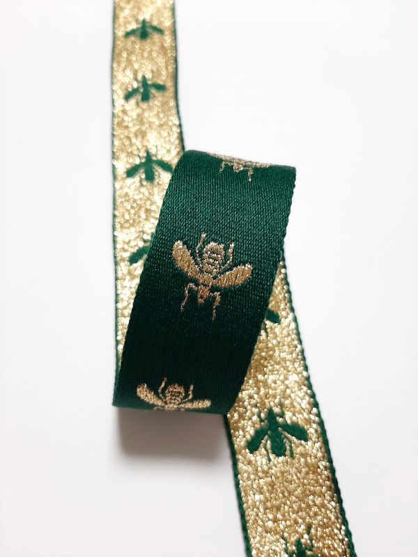 тесьма репсовая Декор 25мм зеленый+Муха золото 50я