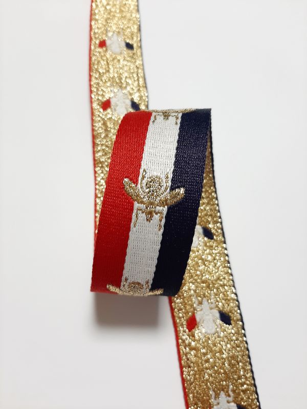 тесьма репсовая Декор 30мм в полоску красн+бел+синий+Муха золото люрекс 50м