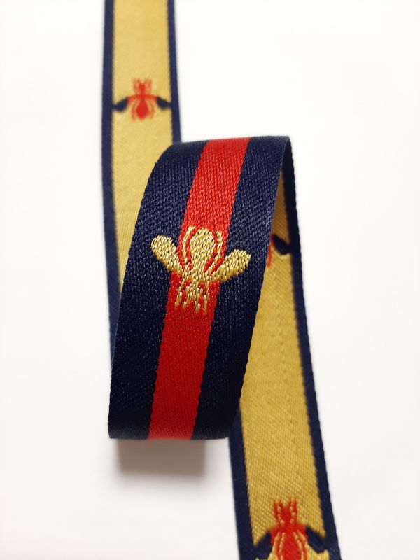 тесьма репсовая Декор 25мм в полоску синий+красн+Муха беж 50м