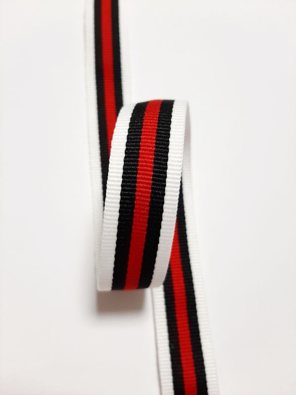 Тесьма-лампас 2см в полоску бел+черн+красн 5 полос репс
