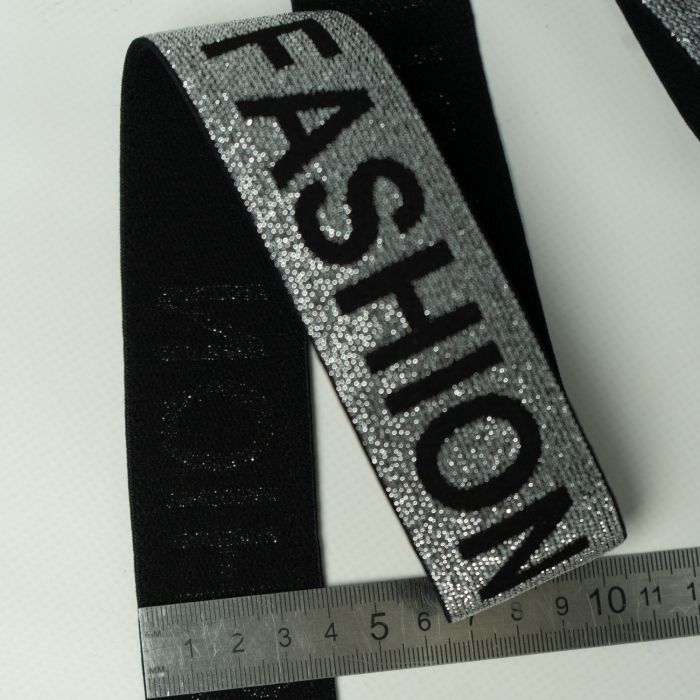 Резинка Декор 4 см чорний+срібло Fashion 25 м