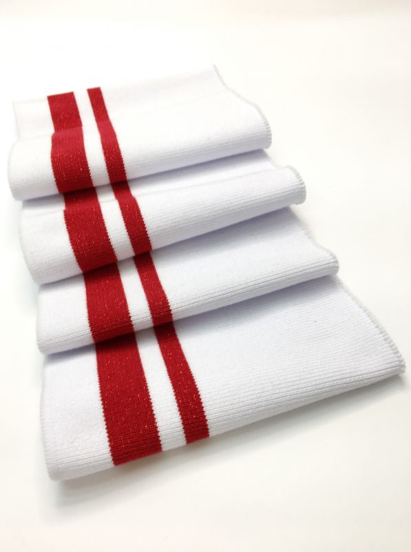 Дов'яз-манжет 15х100см білий+2 смужки червоний люрекс бавовна+еластан одинарний/подвійний