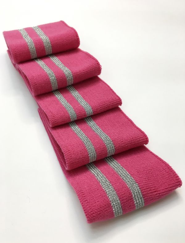 Довяз-манжет 8х100см ярко-розовый+2полоски серебро Акрил одинарный