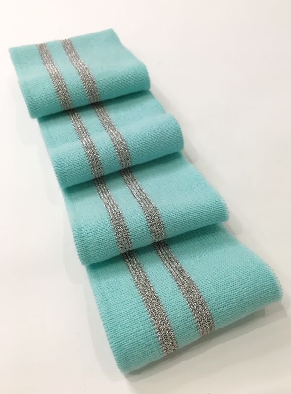 Довяз-манжет 8х100см мята+2полоски серебро Акрил одинарный