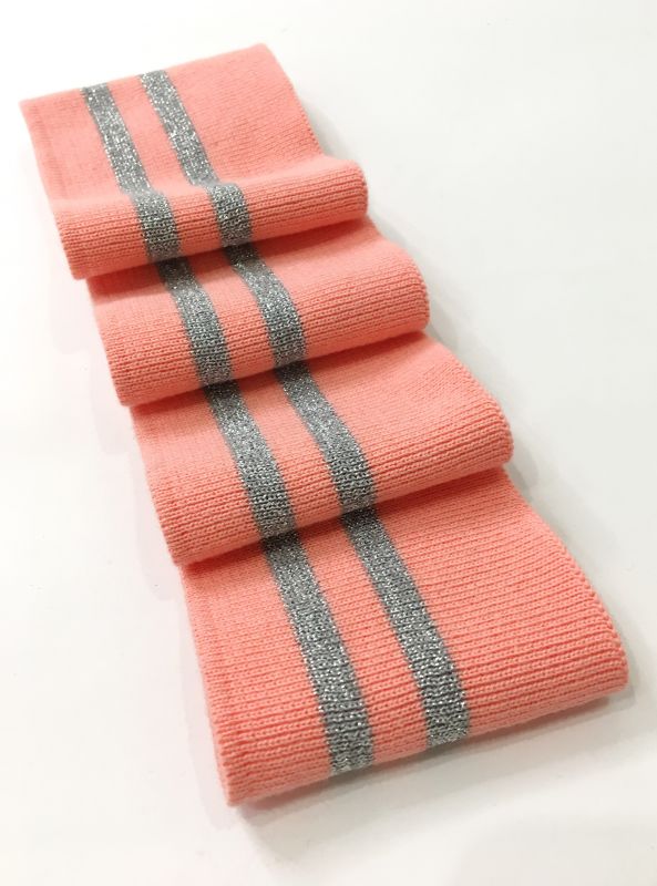 Довяз-манжет 8х100см персик+2полоски серебро  ХБ одинарный