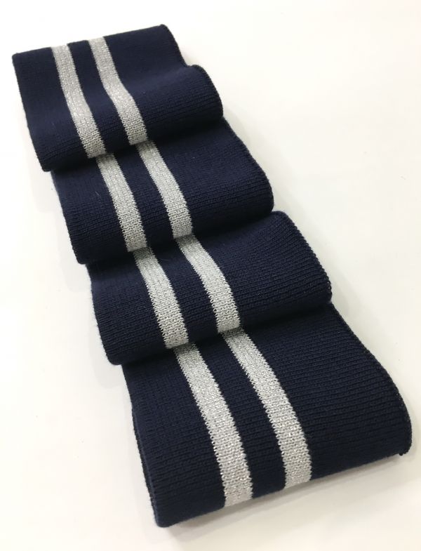 Довяз-манжет 8х100см т.синий+2полоски серебро  ХБ одинарный