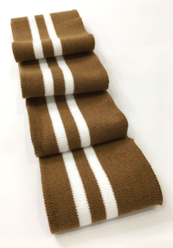 Довяз-манжет 8х100см какао+2полоски белый Акрил одинарный