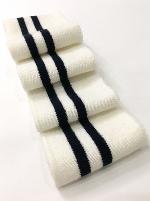 Довяз-манжет 8х100см молочный+2полоски т.синий ,Акрил одинарный