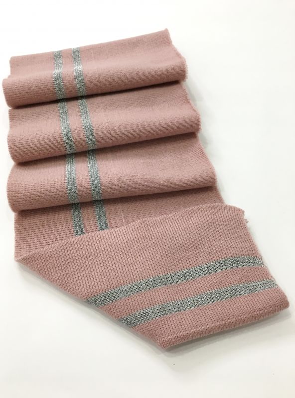 Дов'яз-манжет 16х100см пудра+2 смужки срібло Акрил подвійний