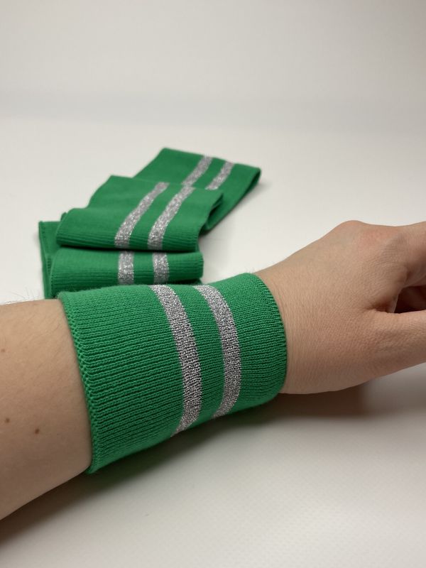 Довяз-манжет 8х100см зеленый+2 полоски серебро ХБ одинарный