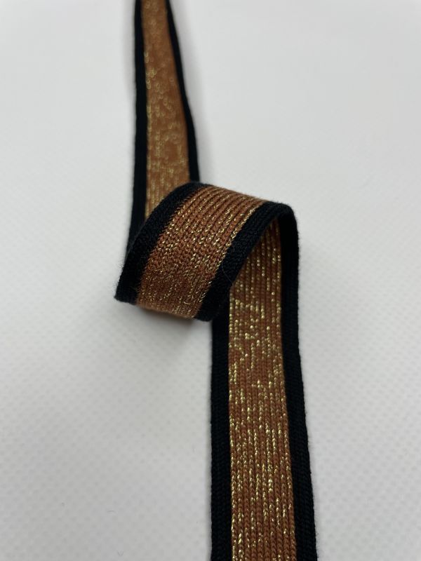 Тасьма-лампас трикотаж 2см чорний+смужка люрекс цегла